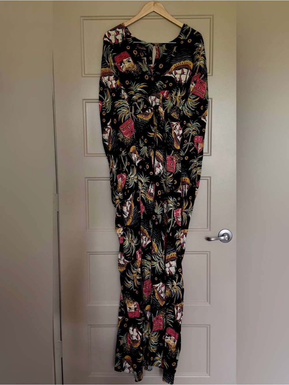 Trashy Diva Black Maxi Dress with Pink & Yellow Tropical Print
